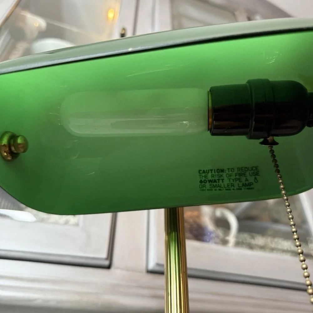 Vintage Bankers Desk Lamp Emerald Green Glass Shade and Column Underwriters Lab